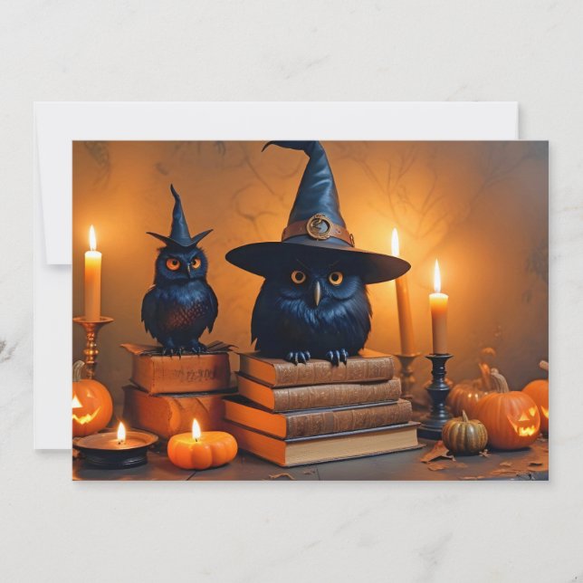 Invitation Halloween Chouette Citrouille mignonne Éffrayante  (Devant)