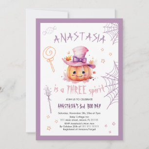 Invitation Halloween Citrouille Bébé Fille Effrayante 3ème An