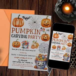 Invitation Halloween Citrouille Carving Party pour enfants et