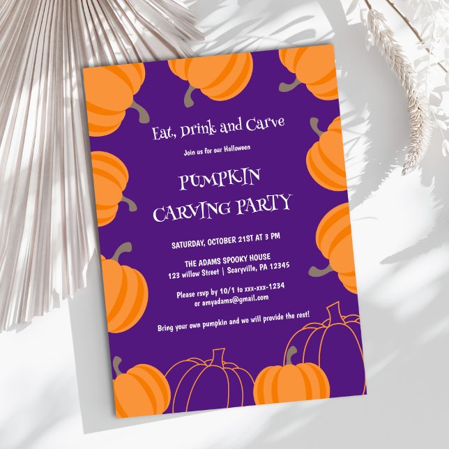 Invitation Halloween Citrouille Carving Party violet (Créateur téléchargé)