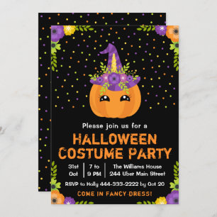 Invitation Halloween Citrouille Costume Party Black Invitatio