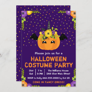 Invitation Halloween Citrouille Costume Party Purple Invitati