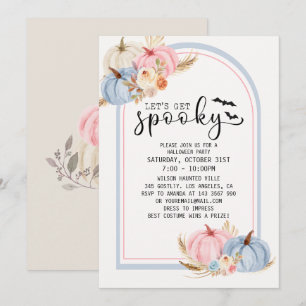 Invitation Halloween Citrouille d'automne rose et bleu