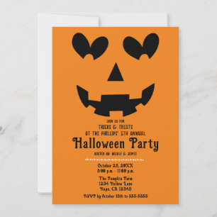 Invitation Halloween Citrouille de coeur heureux orange et no