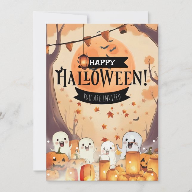 Invitation Halloween Citrouille et Fantômes Mignon (Devant)