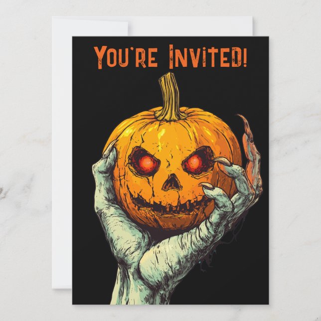 Invitation Halloween Citrouille Ghoul Main Déplaisante (Devant)