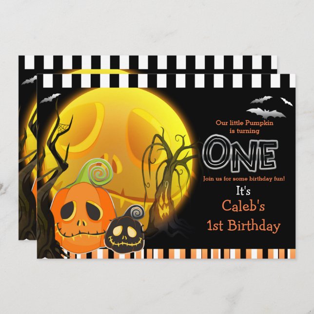 Invitation Halloween Citrouille Lune 1ère fête d'anniversaire (Devant / Derrière)