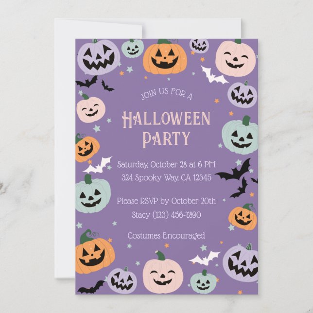 Invitation Halloween Citrouille Purple Pastel (Devant)