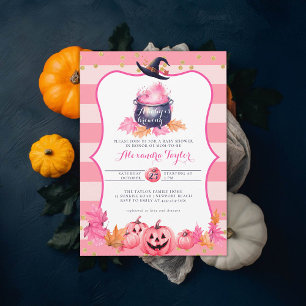 Invitation Halloween Citrouille sorcière rose bébé fille douc