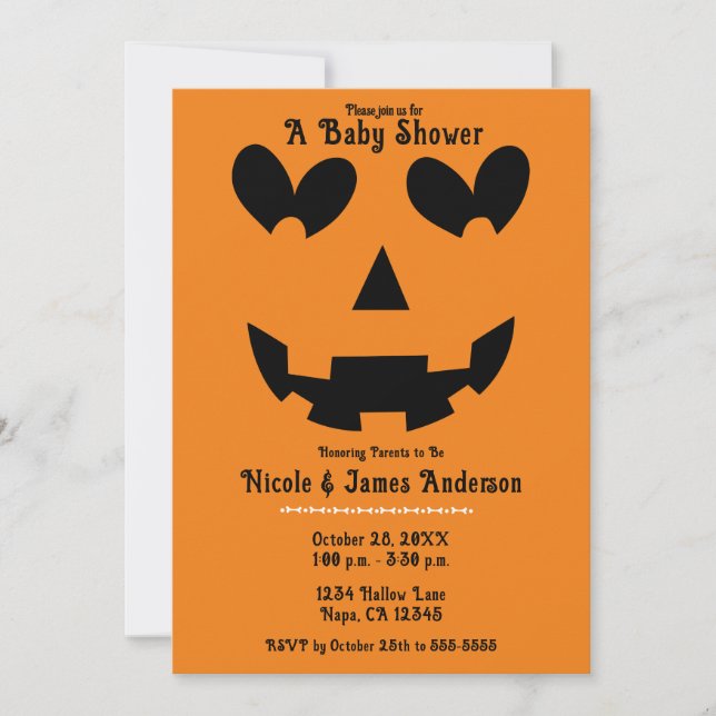 Invitation Halloween Citrouille Yeux du Coeur Baby Shower (Devant)