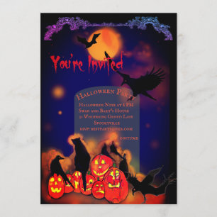 Invitation Halloween Citrouilles brillants Ravens Black Cat