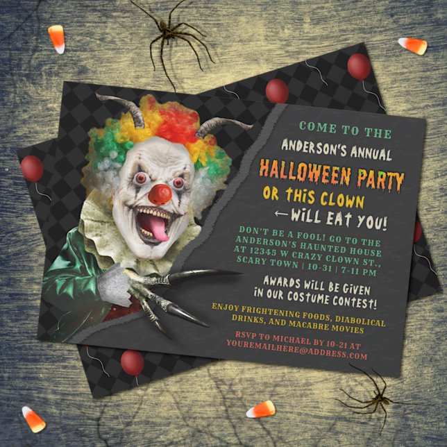 Invitation Halloween Clown Déplaisant Funny Adulte Fête d'hor (Créateur téléchargé)
