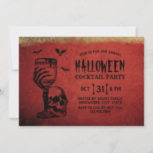 Invitation Halloween Cocktail Party Crâne Bloody Vin Verre
