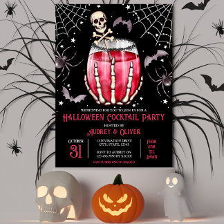 Invitation Halloween Cocktail Party Skulls et Spiderwebs