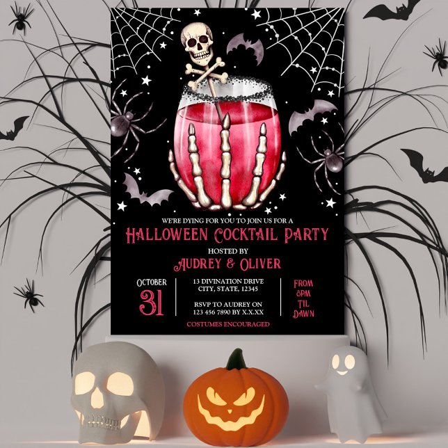 Invitation Halloween Cocktail Party Skulls et Spiderwebs (Halloween Cocktail Party Skulls and Spiderwebs Invitation)
