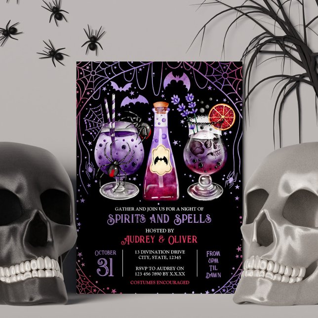 Invitation Halloween Cocktail Party Spirits and Spells Witch (Halloween Cocktail Party Spirits and Spells Witch Invitation)