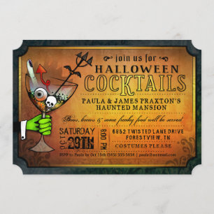 Invitation Halloween Cocktails Party Orange & Black Invitatio