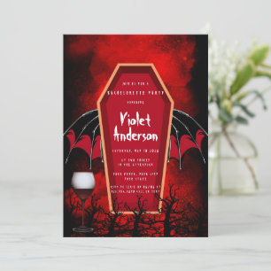 Invitation Halloween Coffin and Bat Wings Bachelorette Party