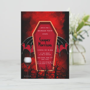 Invitation Halloween Coffin et Bat Wings Bachelor Party