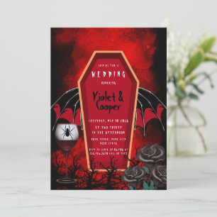 Invitation Halloween Coffin et Bat Wings Rouge Noir Mariage I