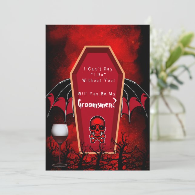 Invitation Halloween Coffin Wings Serez-Vous Mes Groomsmans (Debout devant)