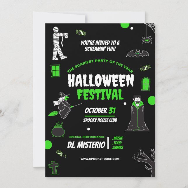 Invitation Halloween cool, Nuit effrayante d'Hallo (Devant)