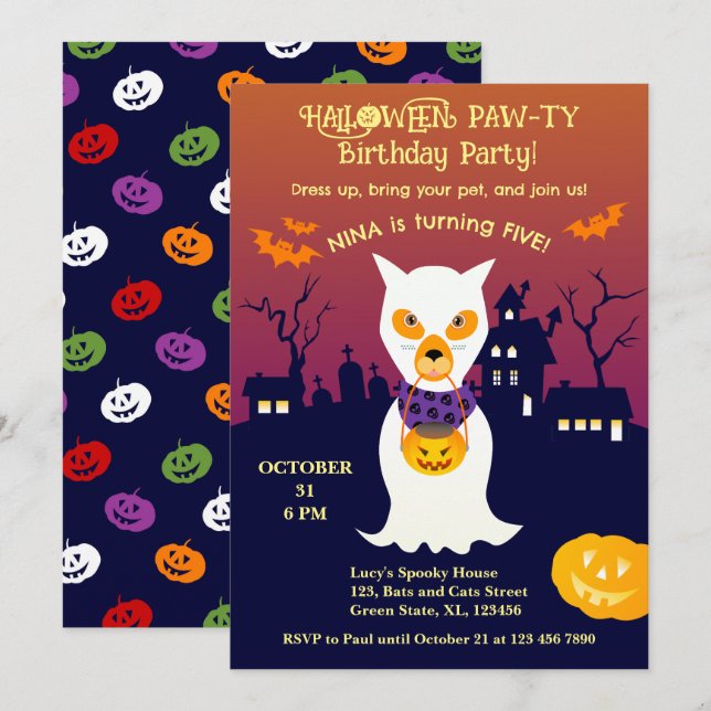Invitation Halloween Costume fille fête d'anniversaire (Devant / Derrière)