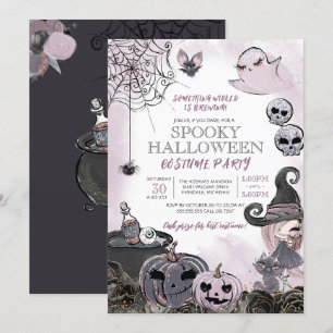 Invitation Halloween Costume Party Éffrayante mignonne sorciè