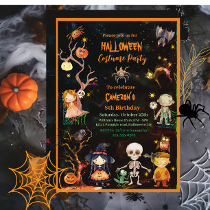 Invitation Halloween Costume Party Orange Green Kids
