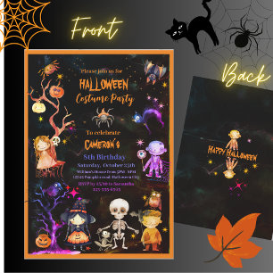 Invitation Halloween Costume Party Orange Purple Kids