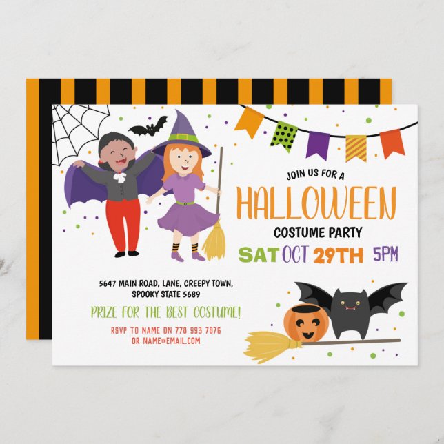 Invitation Halloween Costume pour enfants Fancy robe chauves- (Devant / Derrière)