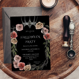 Invitation Halloween Couronne rose et noire Halloween florale