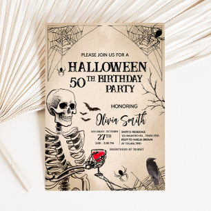Invitation Halloween crâne adulte vintage fête d'anniversaire
