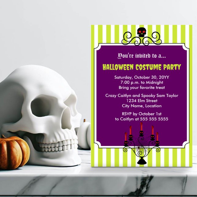 Invitation Halloween Crâne Candelabra Costume Party (Get ready for a goulish Halloween costume party! Send out this perfect invite to family & friends.)