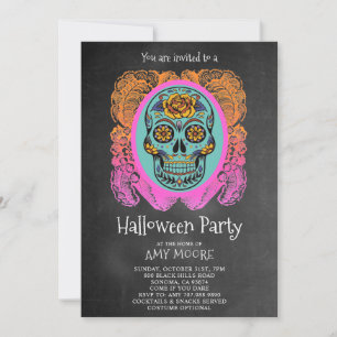Invitation Halloween Crâne de sucre Chalkboard Party Invitati