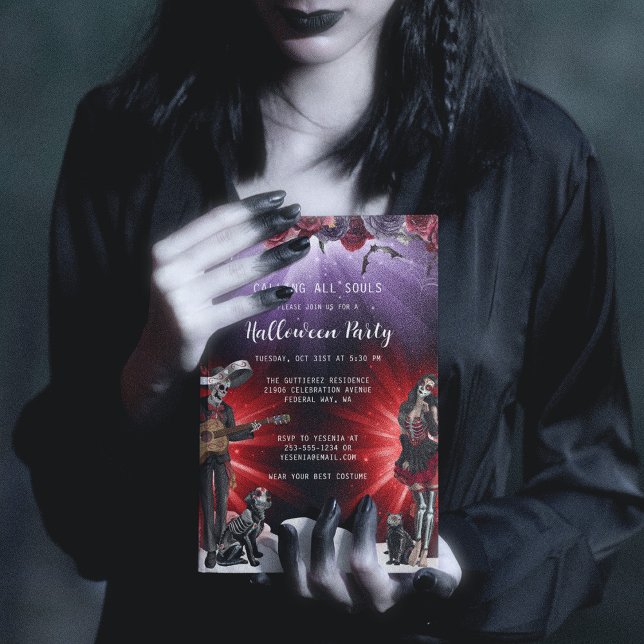 Invitation Halloween crâne éffrayant sucre (Day of the Dead Halloween Party Invitation)