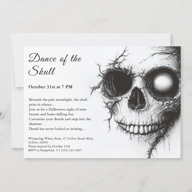 Invitation Halloween Crâne – Fête Sombre et Effray (Devant)