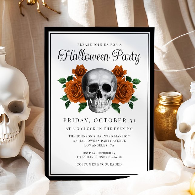 Invitation Halloween Crâne Floral Gothique (Gothic Floral Skull Halloween Invitation)