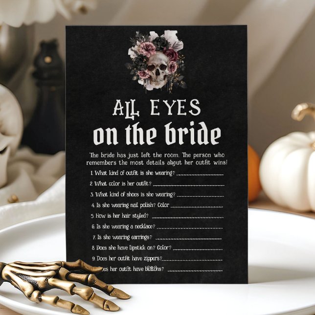 Invitation Halloween Crâne Floral Tous Les Yeux Sur Le Jeu De (Halloween Floral Skull All Eyes On The Bride Game)
