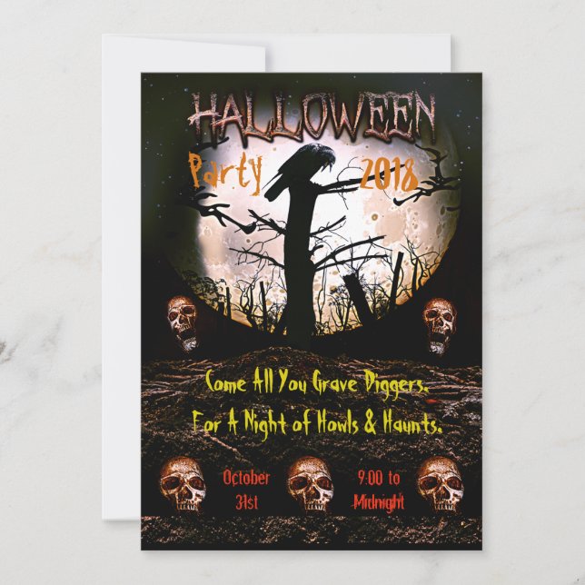 Invitation Halloween Crâne hurlant Moon Party (Devant)