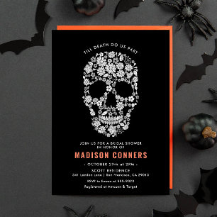 Invitation Halloween Crâne noir Fête des mariées florale