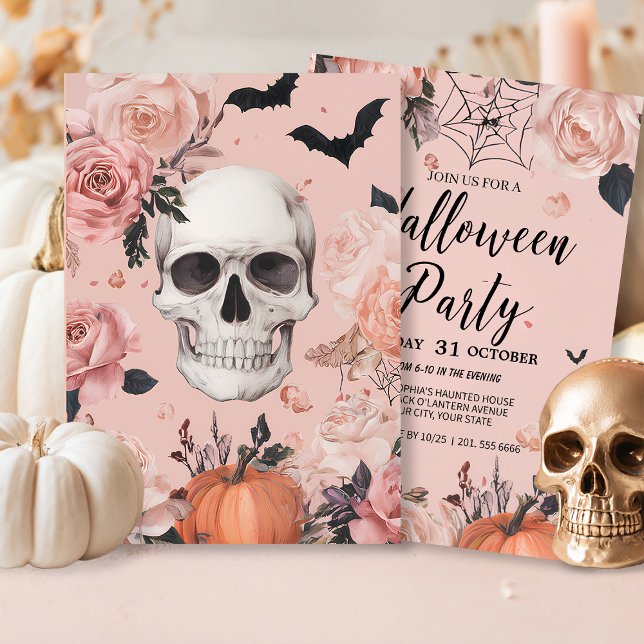 Invitation Halloween crâne rose (Créateur téléchargé)