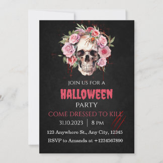 Invitation Halloween Crâne Roses Adultes à l'invitation