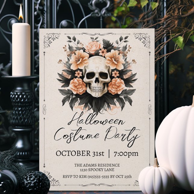 Invitation Halloween crâne vintage (Elegant vintage style Halloween party invitations.)