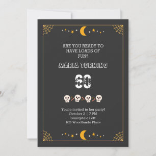 Invitation Halloween crânes éffrayants noir 60e anniversaire