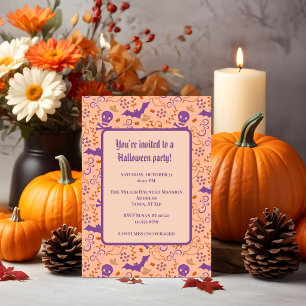 Invitation Halloween Crânes et Chauves-Souris Sombres