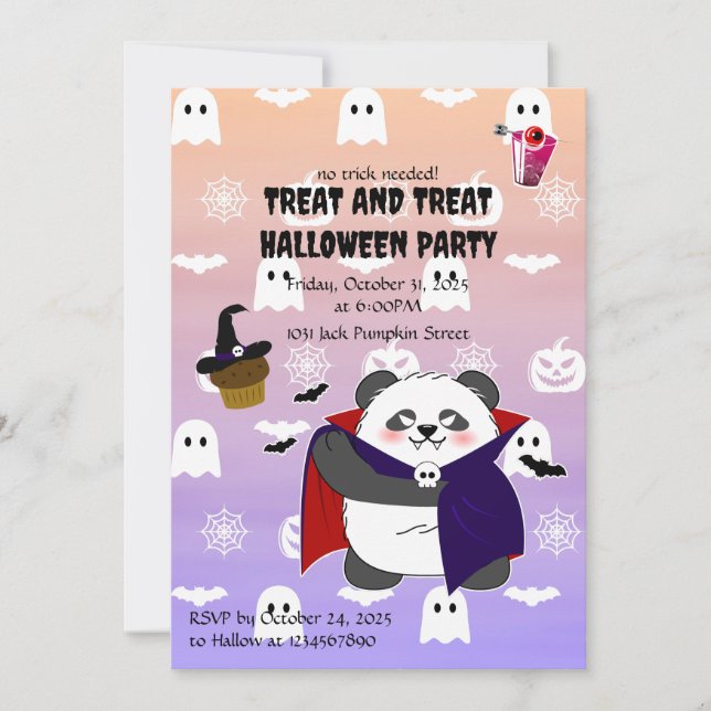 Invitation Halloween Cute Baby Panda Dracula Vampire (Devant)