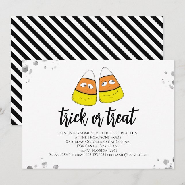 Invitation Halloween Cute Funny Candy Corn Tricot Ou Traite (Devant / Derrière)