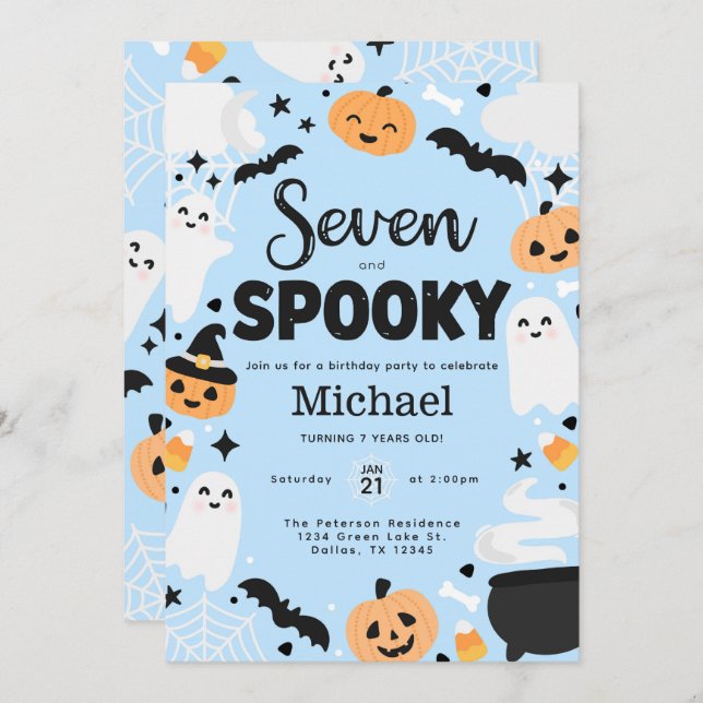 Invitation Halloween Cute Ghost 7e fête d'anniversaire (Devant / Derrière)