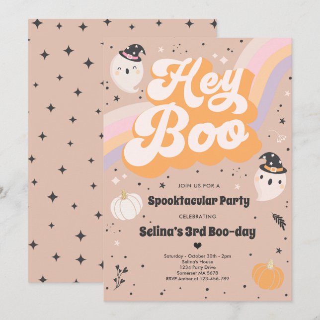 Invitation Halloween Cute Retro Éffrayant Fête d'Anniversaire (Devant / Derrière)